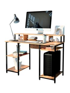 Компьютерный стол с подставкой Chicago, PS120/55/73, WOODSTEEL, 120x55x73 см. Чёрный