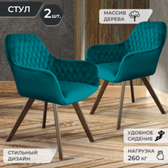 Стулья кухонные ГринХауз 2 шт, микровелюр/дерево, бирюзовый/темный орех