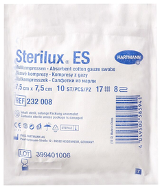 Салфетки стер 7,5х7,5см 8сл 21нит, 10шт, Sterilux ES, 2321862 Hartmann