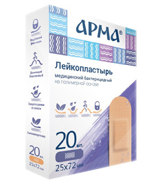 Лейкопластырь бакт,25х72мм полимер. прозрачный,20шт,АРМА