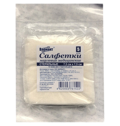 Салфетки стер 7,5х7,5см 8сл 17нитей 5шт Вариант, 6шт Variant