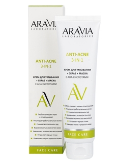 Крем для умывания + скраб + маска с АНА-кислотами Aravia Laboratories Anti-acne 100 мл