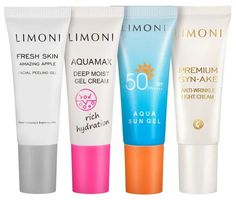 LIMONI набор для лица пилинг скатка+гель крем для лица+крем для лица+Солнцезащитный крем