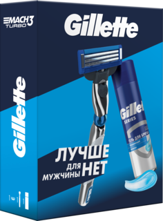 Набор подарочный Gillette Mach3 Turbo бритва, кассета, увлажняющий гель для бритья
