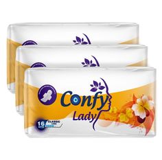 Гигиенические прокладки Confy Lady Classic Long женские, 3 упаковки по 16 шт