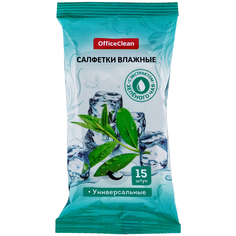 Салфетки влажные OfficeClean, 15шт, универсальные очищающие, экстракт зеленого чая 50 уп