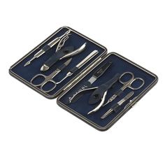 Маникюрный набор DEWAL, 8пр. Футляр: натуральная кожа, цвет синий 906BLUE