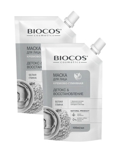 Комплект Маска для лица BioCos на основе белой глины Детокс и Восстановление 100 мл 2 шт