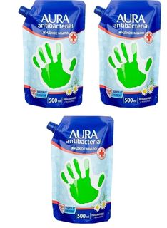 Жидкое мыло Aura с антибактериальным эффектом Ромашка, 500мл х 3шт.
