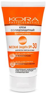 Крем солнцезащитный KORA SPF 30 для лица и тела, 150 мл КОРА