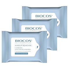 Комплект Влажные салфетки BioCos для снятия макияжа всех типов кожи, 15 шт х 3 упаковки