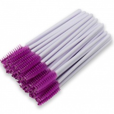 Одноразовая щеточка для ресниц и бровей белый стержень и фиолетовая кисть 50шт No Brand