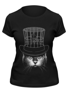 Футболка женская Printio Кот в цилиндре черная 2XL