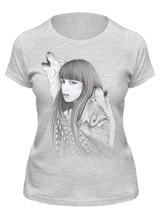 Футболка женская Printio Девушка и волки серая 2XL