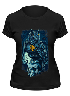 Футболка женская Printio Сова и череп черная M
