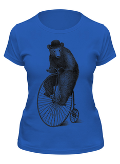 Футболка женская Printio Медведь на велосипеде синяя S