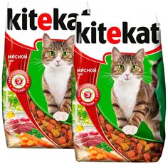 Сухой корм для кошек Kitekat Мясной пир, 2 шт по 1,9 кг