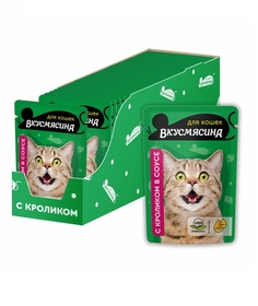 Влажный корм для кошек Вкусмясина, кролик в соусе, 28 шт по 85 г