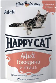 Влажный корм для кошек Happy Cat с говядиной и птицей в соусе, 100 г