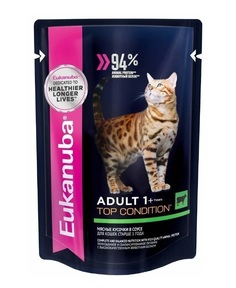 Влажный корм для кошек Eukanuba Adult Top Condition, с говядиной в соусе, 85г