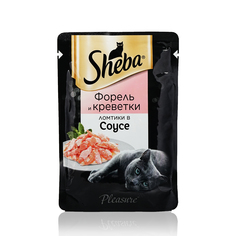 Влажный корм для кошек Sheba Pleasure ломтики из форели и креветок в соусе, 85г