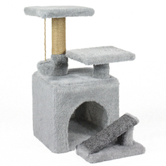 Домик для кошек Меридиан с когтеточкой, серый, искусственный мех, джут, 30х30х65 см Meridian