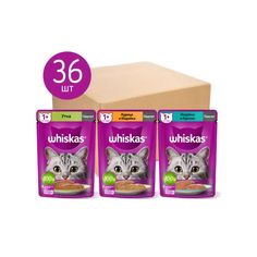 Влажный корм для кошек Whiskas, три вкуса, паштет, 36шт по 75г