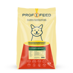 Сухой корм для кошек Profifeed, для вывода шерсти, с курицей и овощами, 10 кг