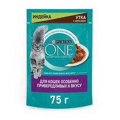 Влажный корм для кошек Purina One, для привередливых, индейка, утка и морковь, 75г