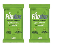 Влажные салфетки FITODOC АВЗ для лап собак и кошек, 2 упаковки по 15 шт