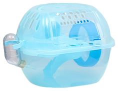 Переноска для грызунов Carno, с домиком, полкой, поилкой, синяя, 29х23х23 см