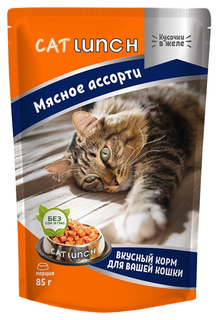 Влажный корм для кошек Cat Lunch кусочки в желе, мясное ассорти, 24x85 г