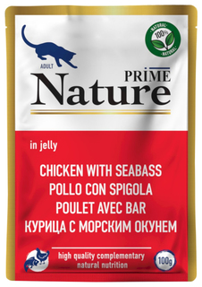 Влажный корм для кошек Prime Nature, курица с морским окунем, 24x100 г P.R.I.M.E.