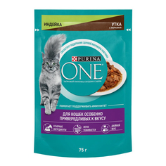 Влажный корм для кошек Purina One для привередливых с индейкой и уткой с морковью 75 г