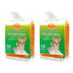 Пеленки для животных Чистый хвост впитывающие, 2 уп по 10 шт, 60х45 см