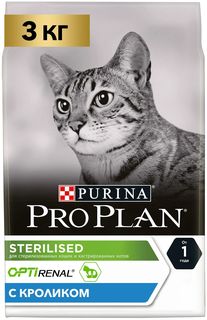 Сухой корм для кошек Pro Plan Cat Optirenal Sterilised кролик, 2 шт по 3 кг