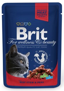 Влажный корм для кошек Brit Premium, говядина, зеленый горошек, 85г Brit*