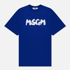 Мужская футболка MSGM New Brush Stroke Logo, цвет синий, размер S