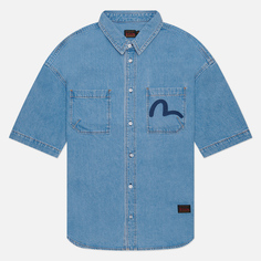 Мужская рубашка Evisu Tone On Tone Seagull & Eagle Embroidered Denim, цвет голубой, размер M