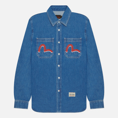 Мужская рубашка Evisu Heritage Graffiti Daruma Daicock Printed Denim, цвет синий, размер S