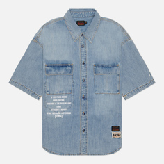 Мужская рубашка Evisu Collage Baby Godhead Print & Embroidered Denim, цвет голубой, размер S