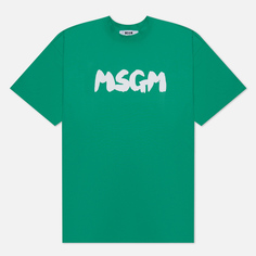 Мужская футболка MSGM New Brush Stroke Logo, цвет зелёный, размер S