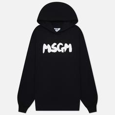 Женская толстовка MSGM New Logo Brush Hoodie, цвет чёрный, размер XS