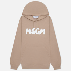 Женская толстовка MSGM New Logo Brush Hoodie, цвет бежевый, размер M