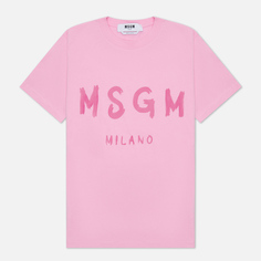 Женская футболка MSGM Brush Stroke Logo, цвет розовый, размер XS