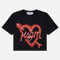 Женская футболка MSGM Neon Heart Print, цвет чёрный, размер S