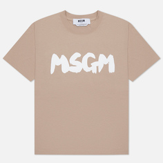 Женская футболка MSGM New Logo Brush, цвет бежевый, размер M