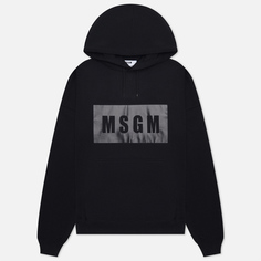 Мужская толстовка MSGM Box Logo Print Hoodie, цвет чёрный, размер S