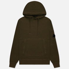 Мужская толстовка C.P. Company Brushed & Emerized Diagonal Fleece Lens Hoodie Garment Dyed, цвет оливковый, размер XL