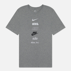 Мужская футболка Nike Club+ Multi Logo, цвет серый, размер XS